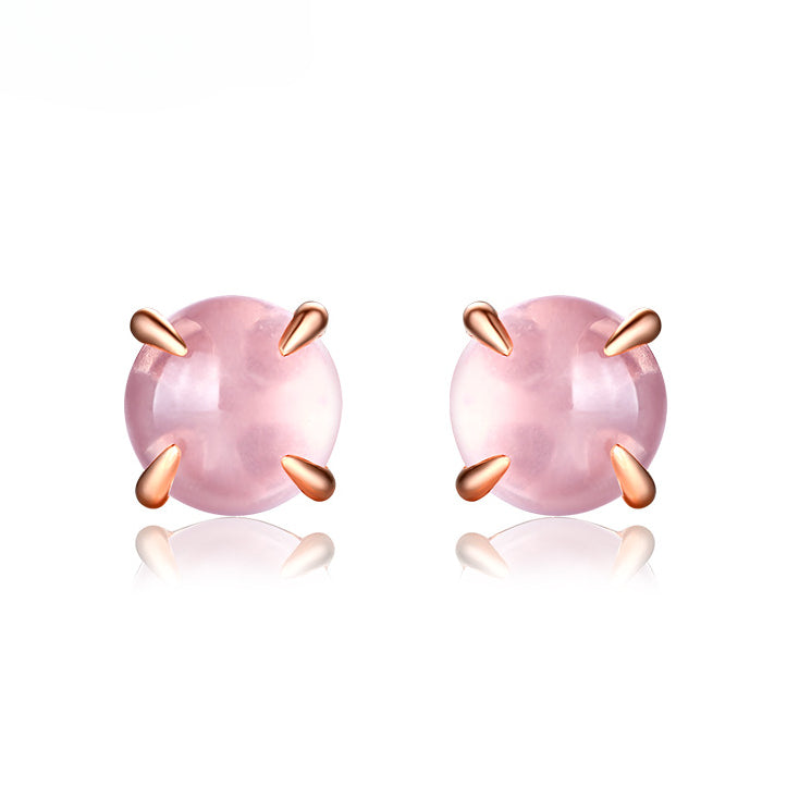 Solitaire Round Shape Pink Crystal Silver Stud Earrings