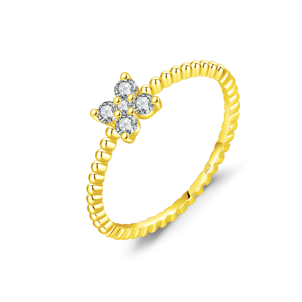 Planderful Moissanite Sparkling Ring – Elegant Two-Color Four-Leaf Clover Design