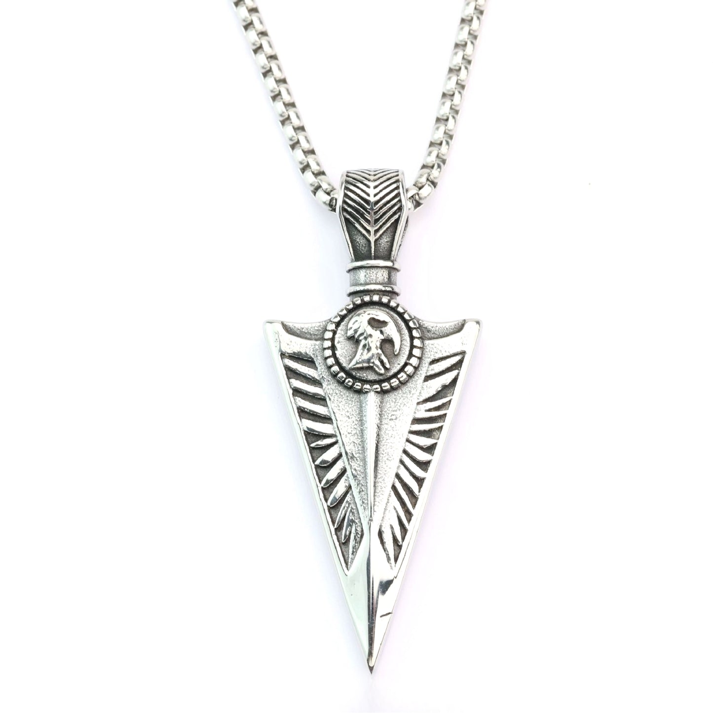 Planderful Viking Necklace Pendant For Men With Triangular Spearhead Eagle Rune And Titanium Steel Durability