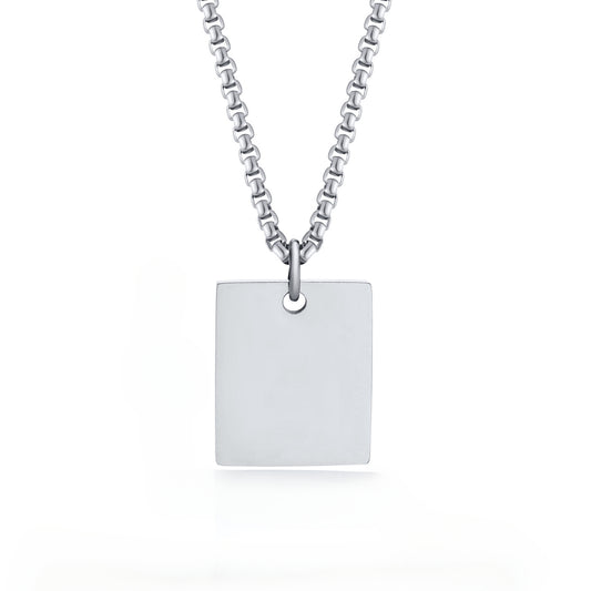 Personality Stainless Steel Square Brand Glossy Pendant Necklace Men's Hip Hop Jewelry Wholesale