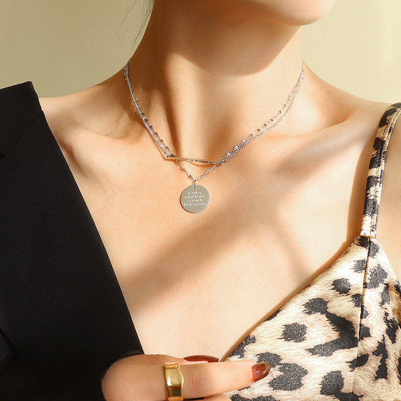 English Geometric Double Layered Necklace with Titanium Clavicle Chain