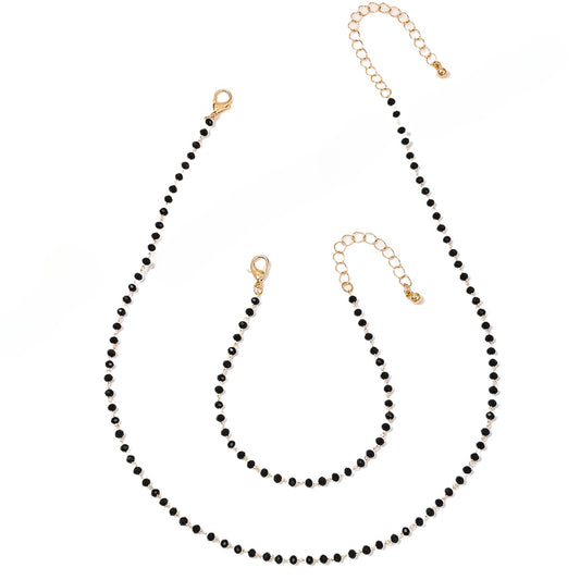 Metallic Glass Beaded Necklace and Bracelet Set - Elegant Jewelry Gift for Women