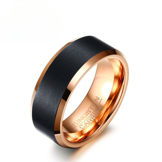 Tungsten Steel Manufacturer Tungsten Gold Ring 8MM Black Rose Gold Men's Jewelry