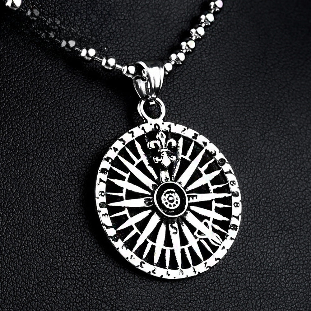 Titanium Steel Retro Pendant Necklace for Men and Women - European and American Compass Design
