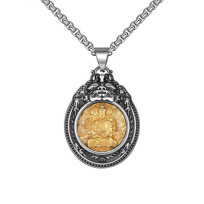 Titanium Steel Necklace - Statement For Men Buddha Saints Motif In Trendy Everyday Wear