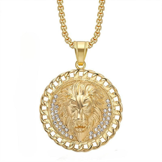 Planderful Everyday Genie Lion Head Cuban Chain Necklace Stainless Steel For Hip Hop Fans