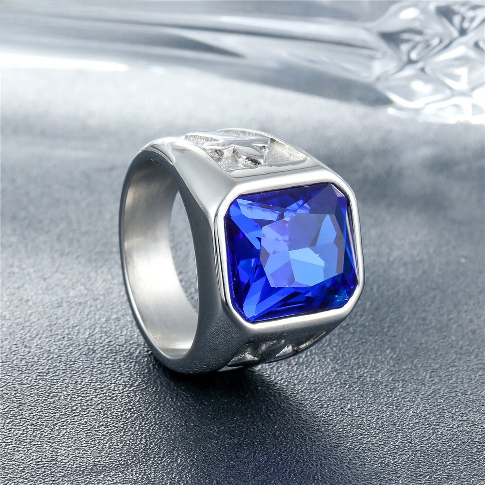 Planderful Punk Cross Titanium Ring Unisex Zircon Shield