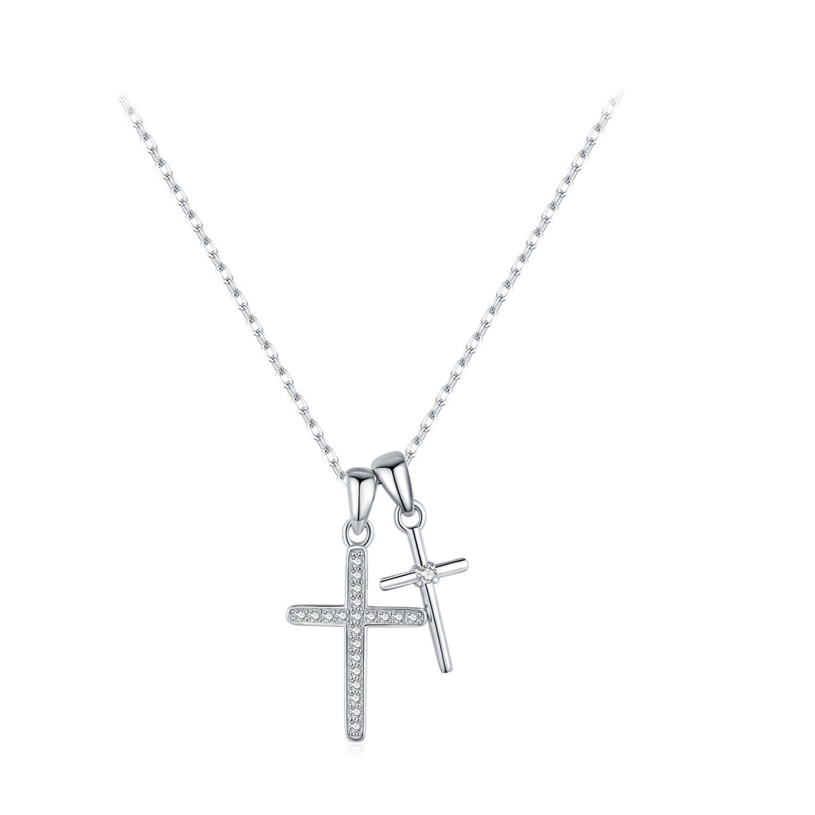 Planderful Collection S925 Silver Double Cross Necklace – Trendy Artistic Niche Collarbone Chain