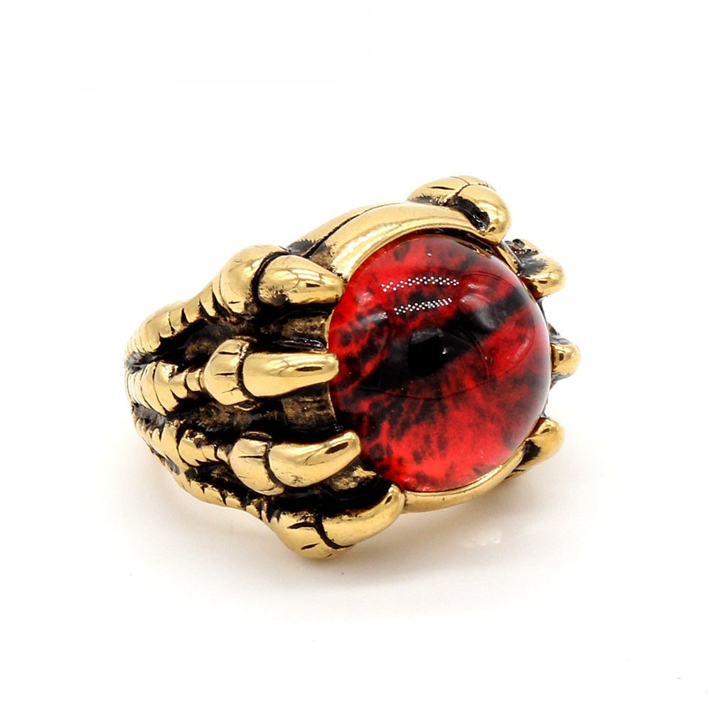 Planderful Titanium Steel Ring With Retro Devil Eyes Protective Unisex Jewelry For Men