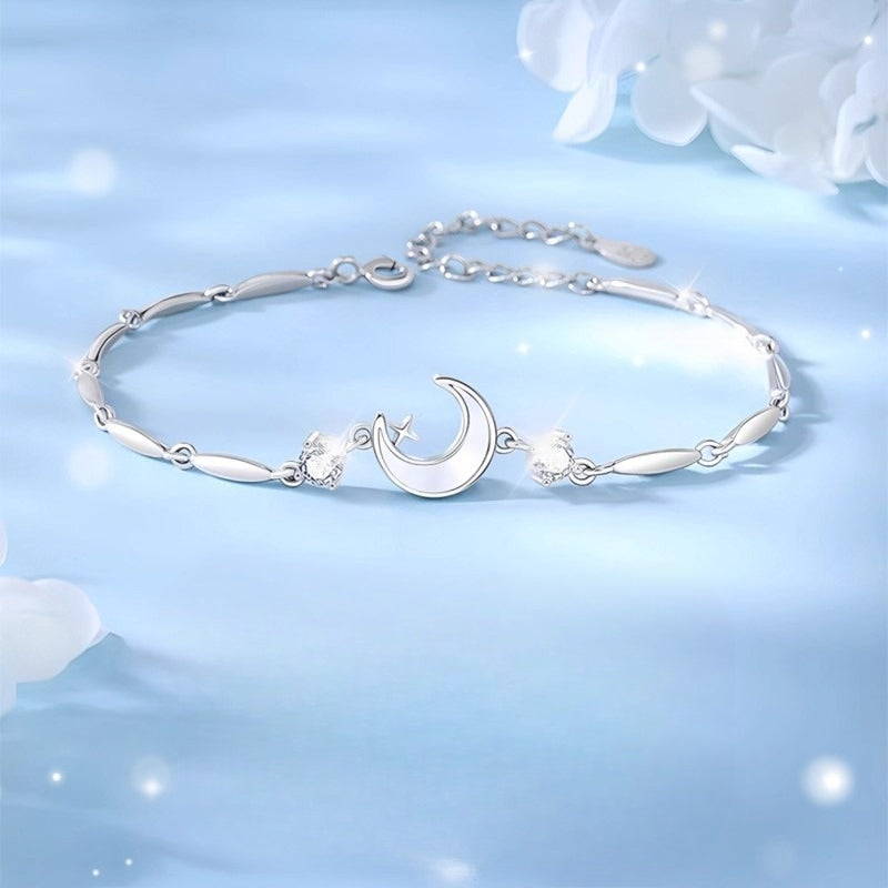 Planderful Shop Sterling Silver Star Moon Bracelet Exquisite Luxury Gift For Girlfriend Christmas Gift