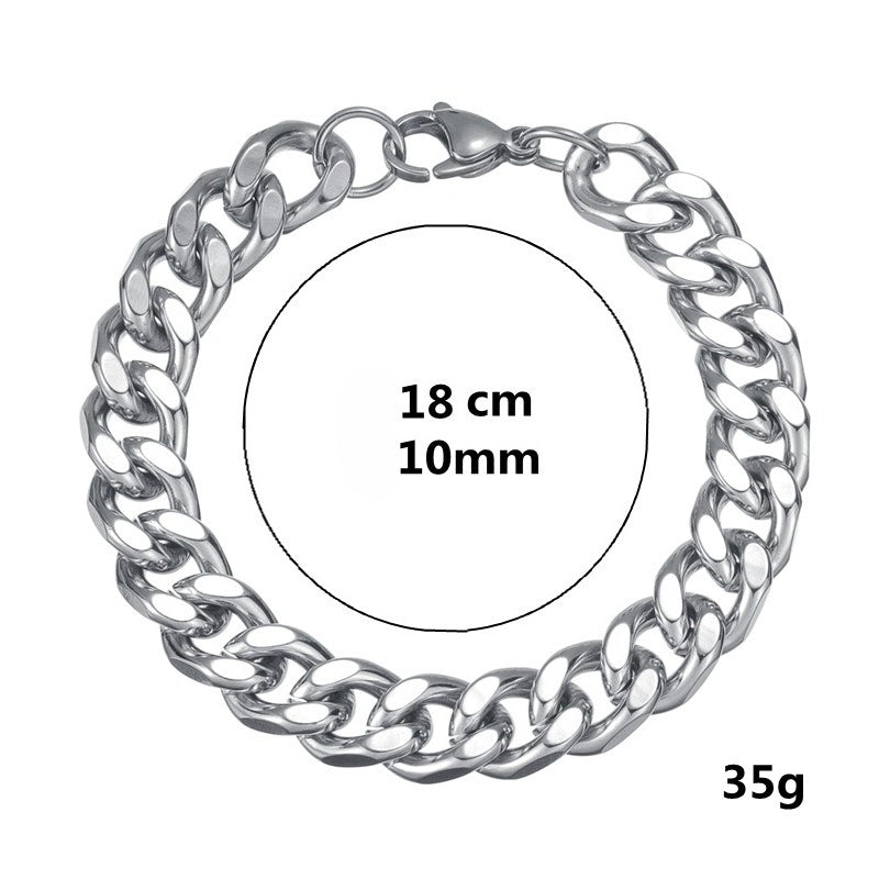 Planderful Cuban Link Bracelet 10mm Steel Polished Unisex Hip Hop Streetwear Accessory