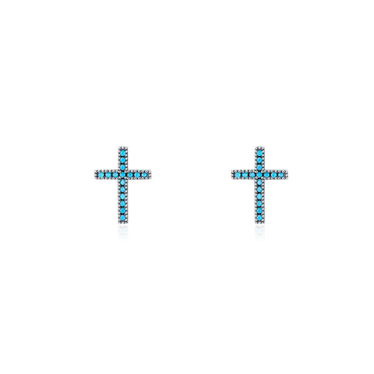 Turquoise Cross Sterling Silver Earrings - Hypoallergenic and Stylish