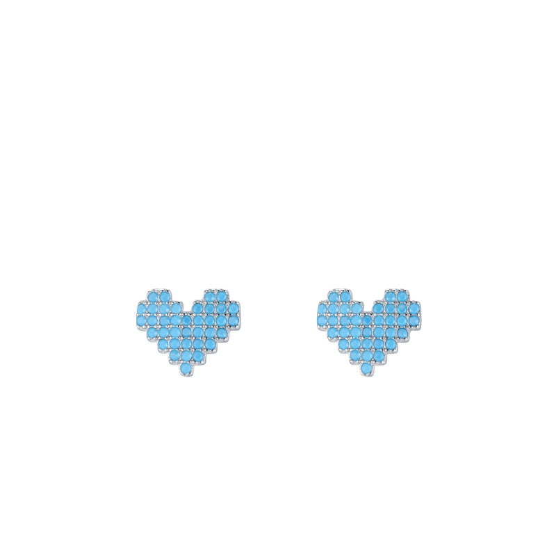 925 Sterling Silver Heart Geometric Zircon Stud Earrings