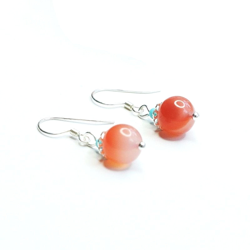 Yanyuan Agate Bead 925 Silver Hook Earrings