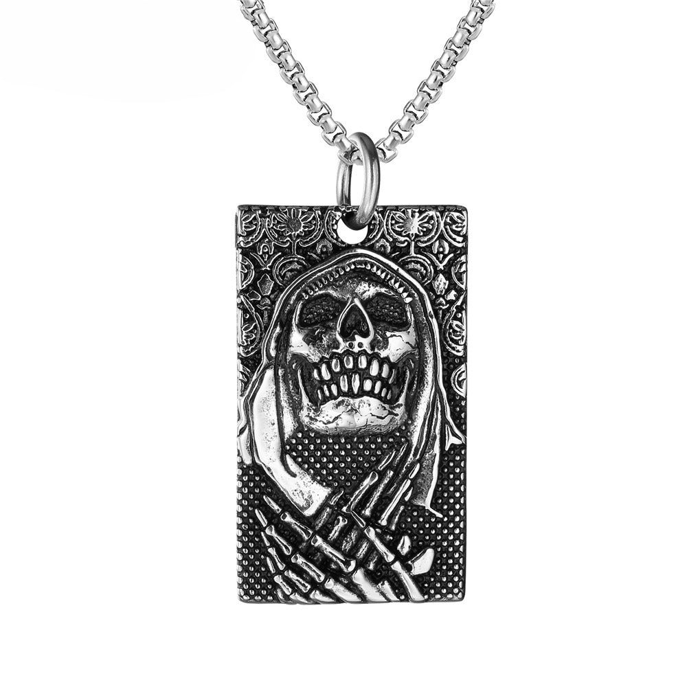 Punk Skull Tag Titanium Steel Pendant Necklace