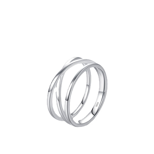 Everyday Genie Sterling Silver Geometric Line Ring with Cross Personality