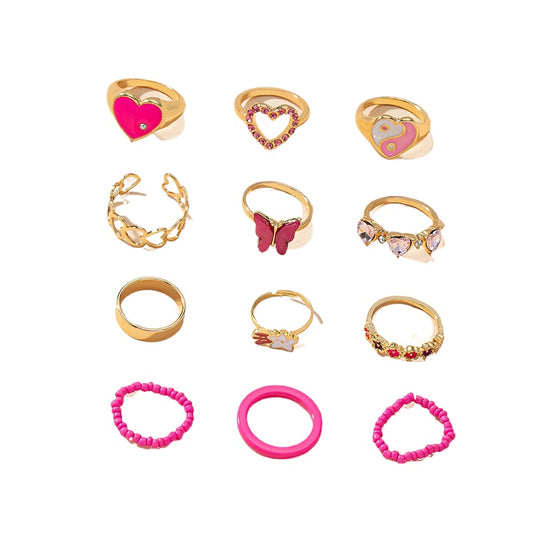 European and American Drop Glaze Love Ring Set - Street Style Hand Jewelry