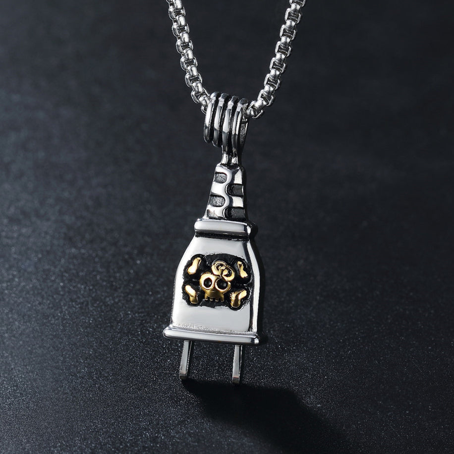 Halloween Skull Power Plug Titanium Steel Necklace for Men