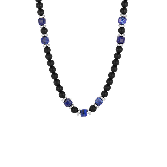 Men's Stainless Steel Agate Lapis Lazuli Beaded Necklace Punk Stacked Wear Design