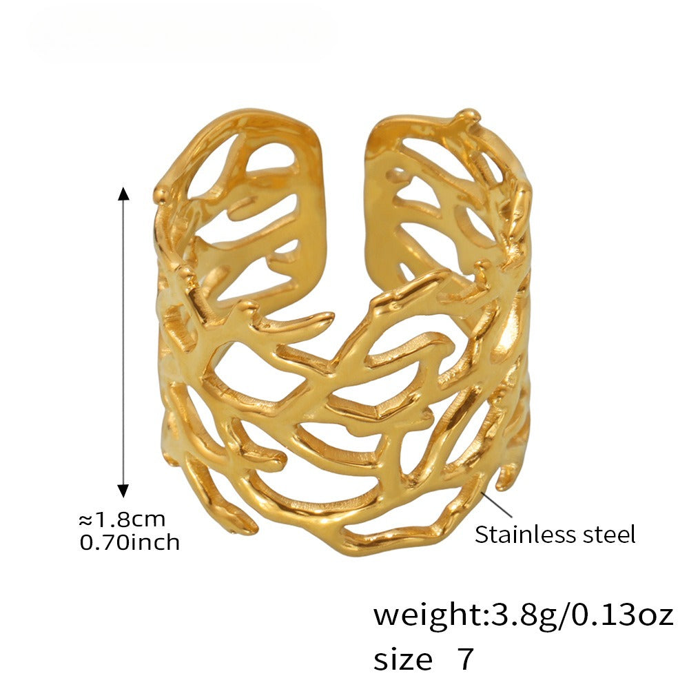 Planderful Coral Wide Open Ring For Women Stainless 18K Gold