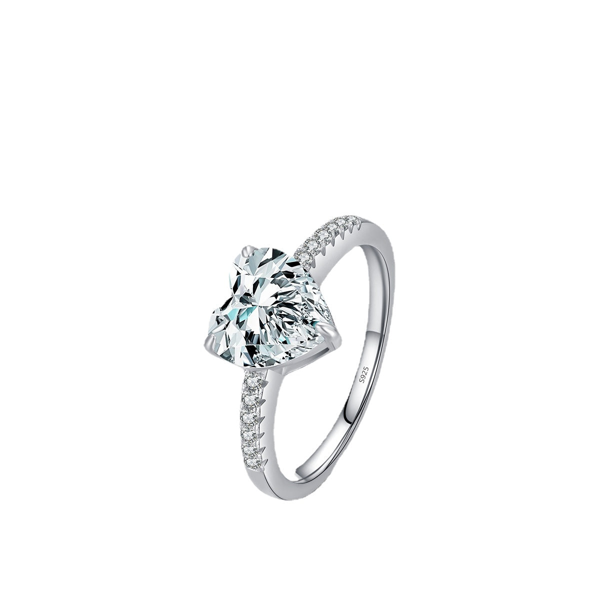 Pure Sterling Silver 2 Carat Zircon Sweetheart Proposal Ring for Women - Korean Edition