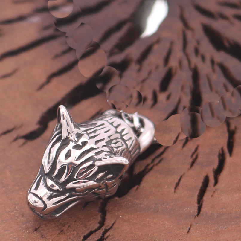 Nordic Wolf Head Stainless Steel Necklace - Men's Titanium Flower Chain