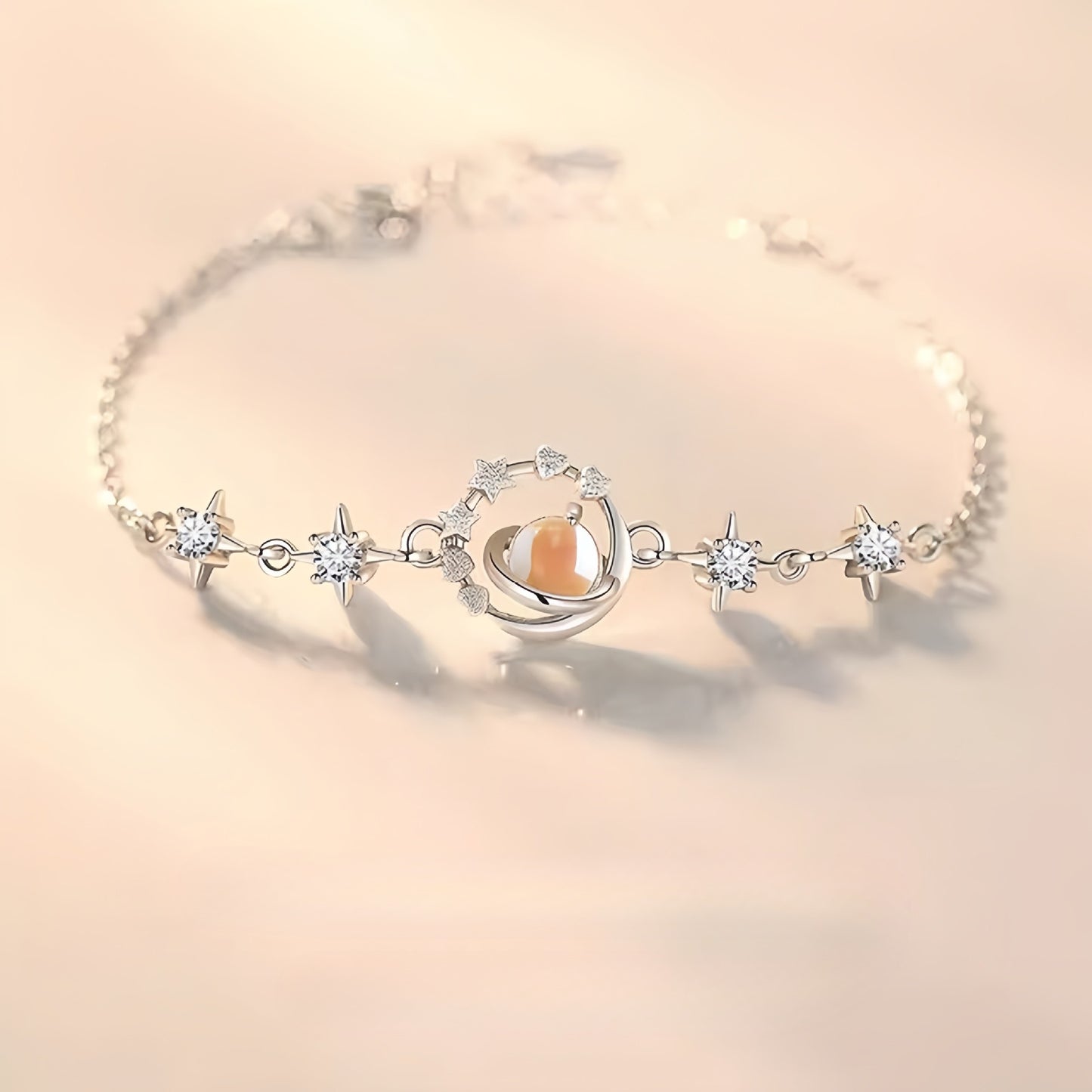 Planderful S925 Sterling Silver Pluto And Charon Bracelet For Women Gift For Girlfriend Exquisite Moonstone Zircon