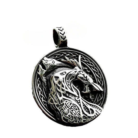Viking Wolf Head Titanium Steel Pendant - Wholesale Celtic Knot Design for Men in Retro European and American Style