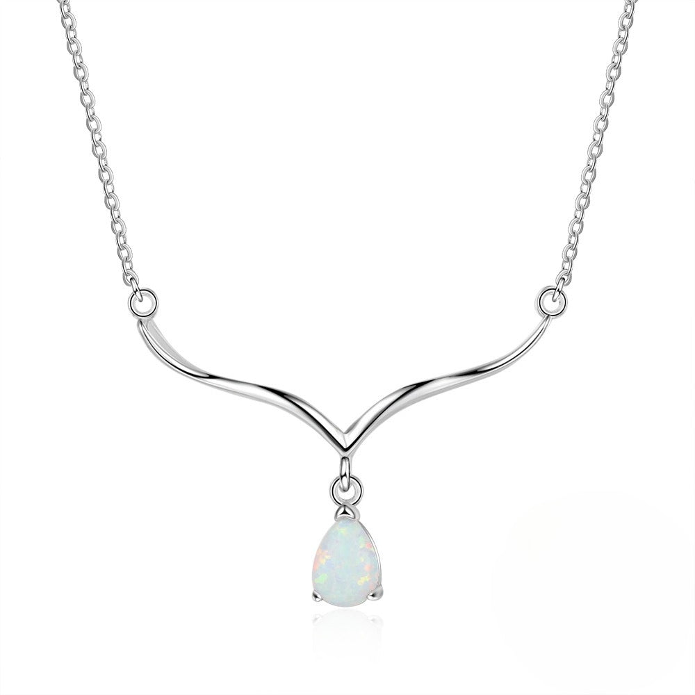 Planderful Jewelry Opal Pendant Necklace Sterling Silver