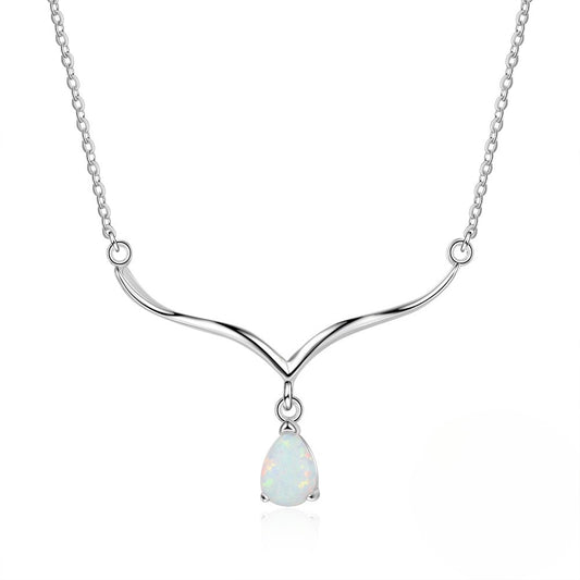 Planderful Jewelry Opal Pendant Necklace Sterling Silver