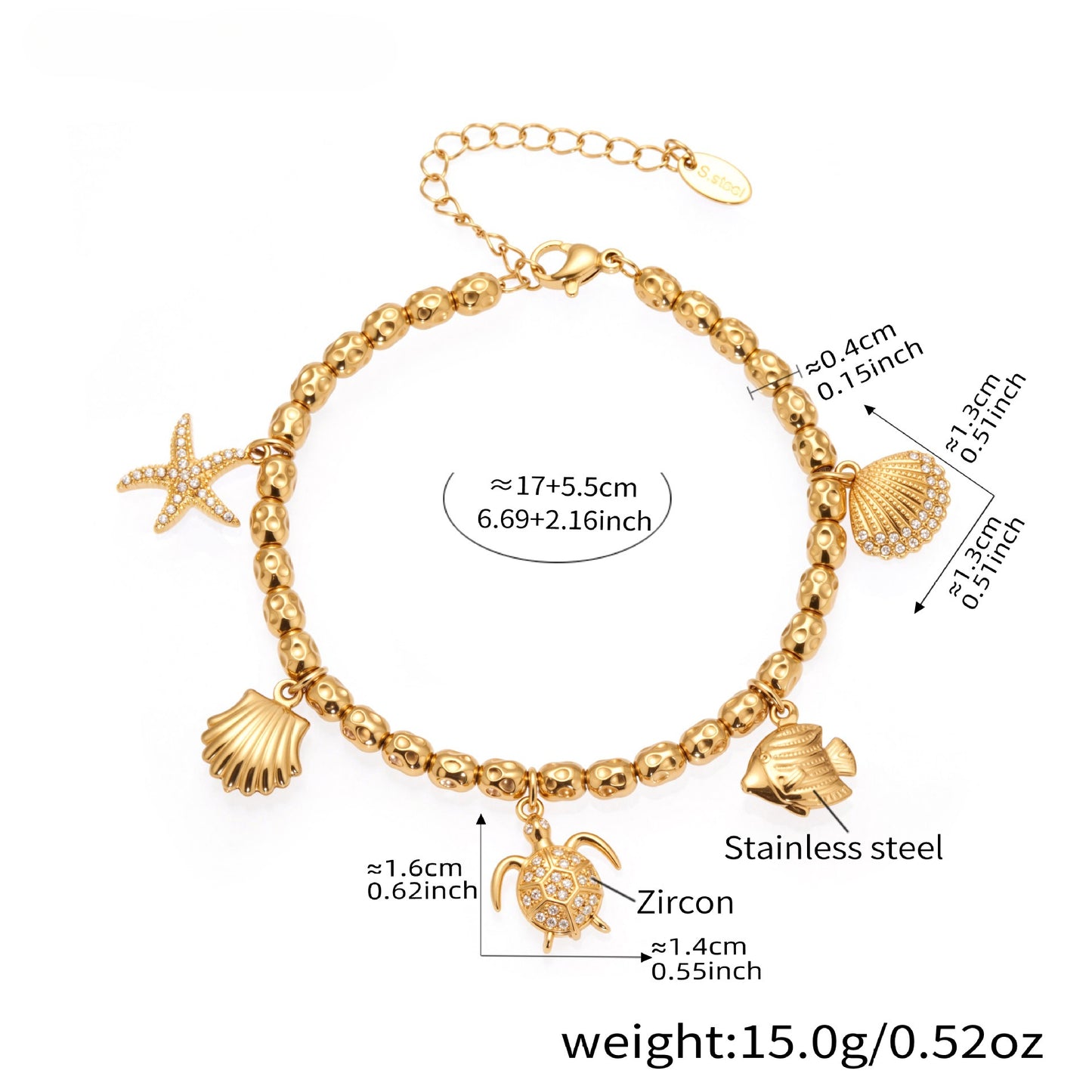 Planderful 18K Gold Plated Beaded Starfish Bracelet Beach