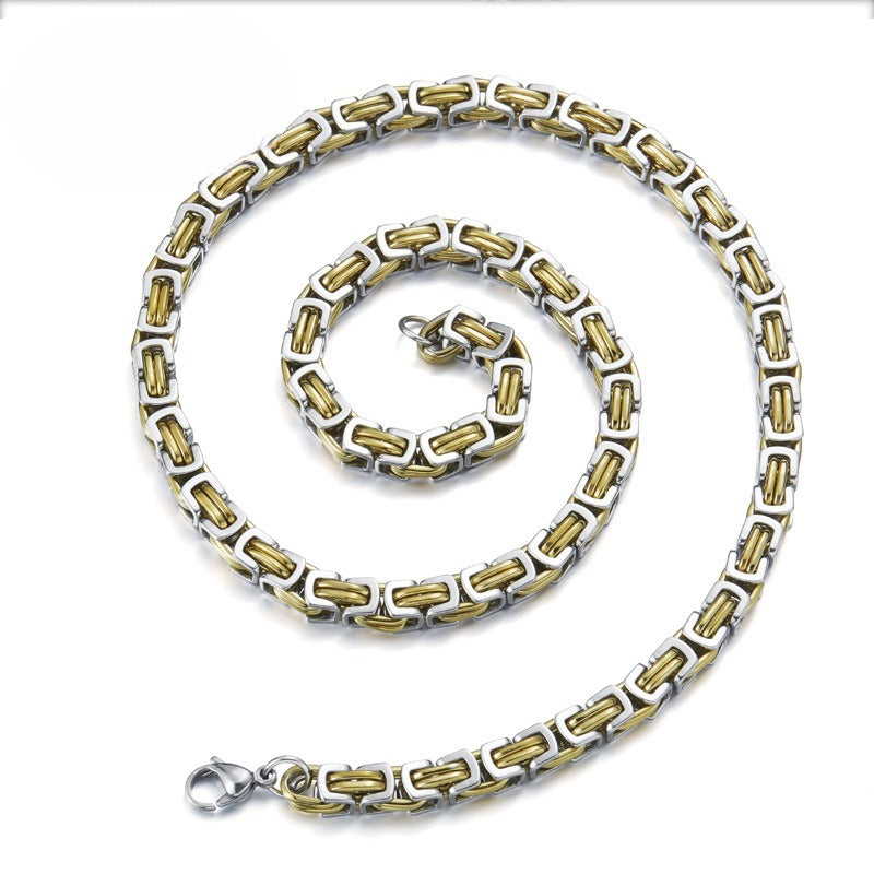 Gold-Plated – Men's Stainless Steel Electric Gold Bracelet Necklace