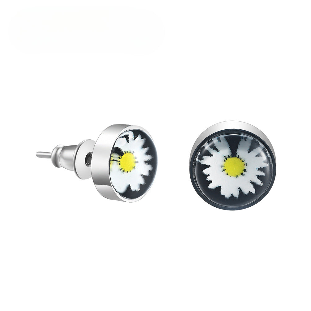 Ins Wind GD Stainless Steel Luminous Daisy Earrings For Men