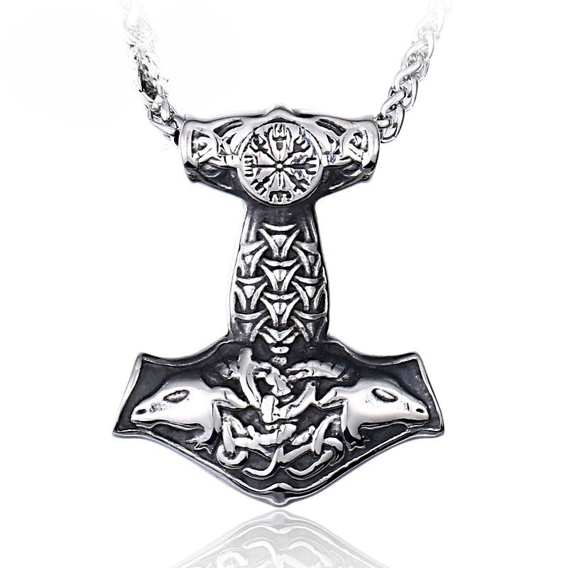 Viking – Thor's Hammer Stainless Steel Pendant – Men's Titanium Steel Pendant Necklace
