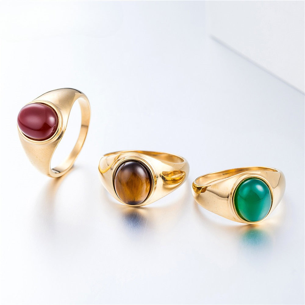 Planderful Gold Plated Stone Titanium Steel Ring For Women And Unisex Statement Jewelry Size 7 8 9 10 11