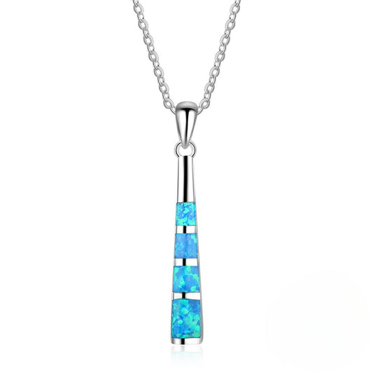 Planderful Jewelry Opal Necklace Sterling Silver Long Chain