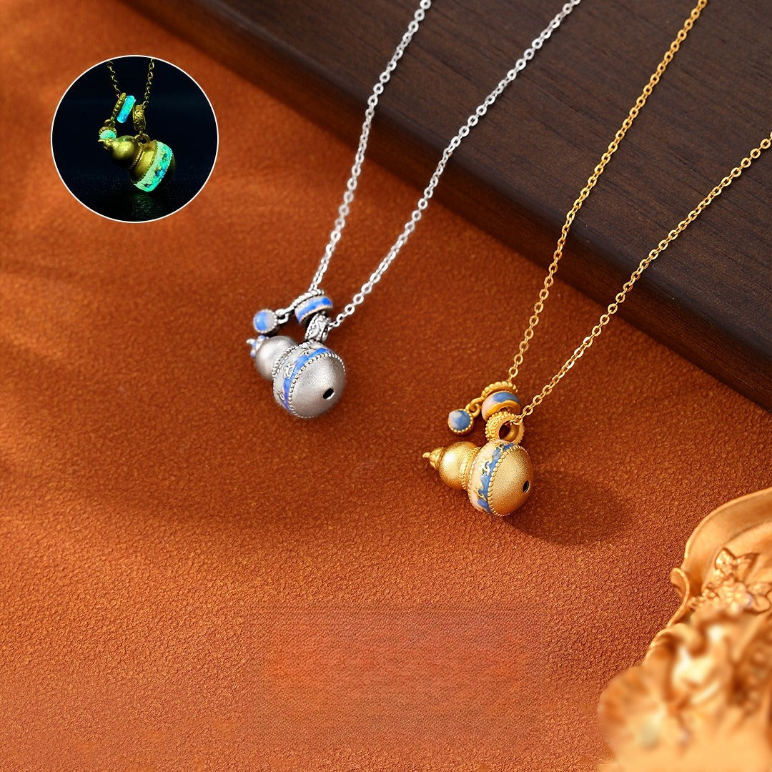 Planderful Glow In The Dark Sterling Silver Necklace Gourd Chinese Style For Women Luxury Collarbone Chain