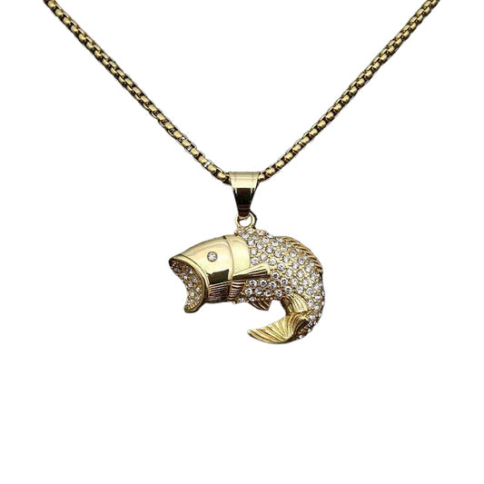 Zircon Necklace – Statement Urban Hip Hop Pendant Necklace In Gold-Plated Stainless Steel
