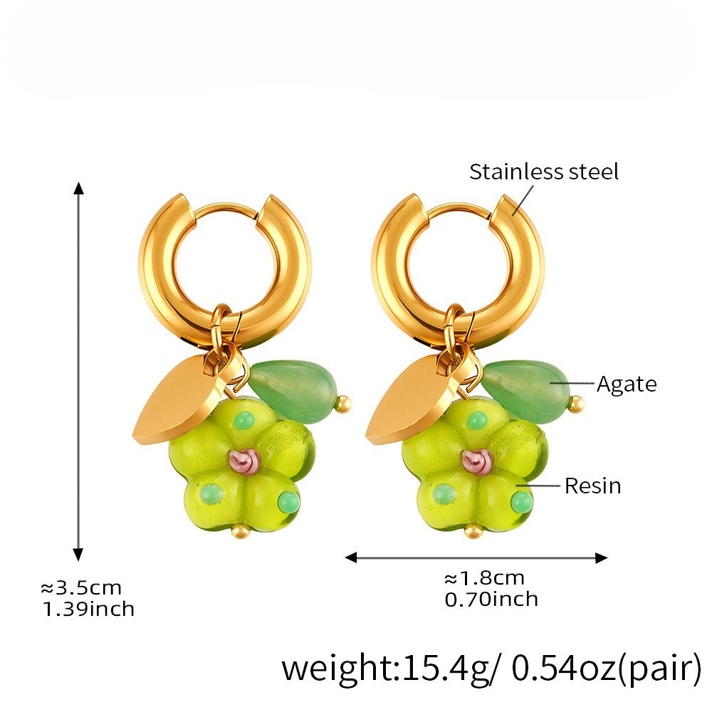 Planderful Stainless Steel Resin Flower Agate Earrings Women