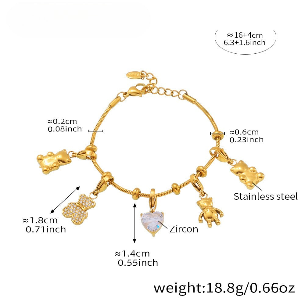 Planderful Women Zircon Bracelet Stainless Steel 18K Gold