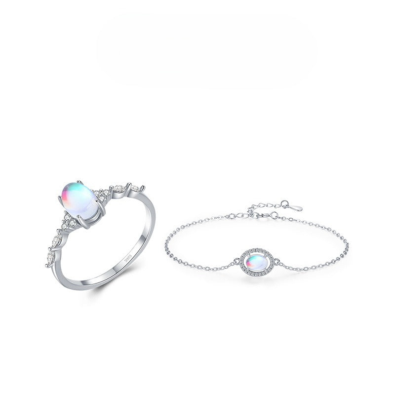 925 Sterling Silver Moon Moonstone Oval Bracelet