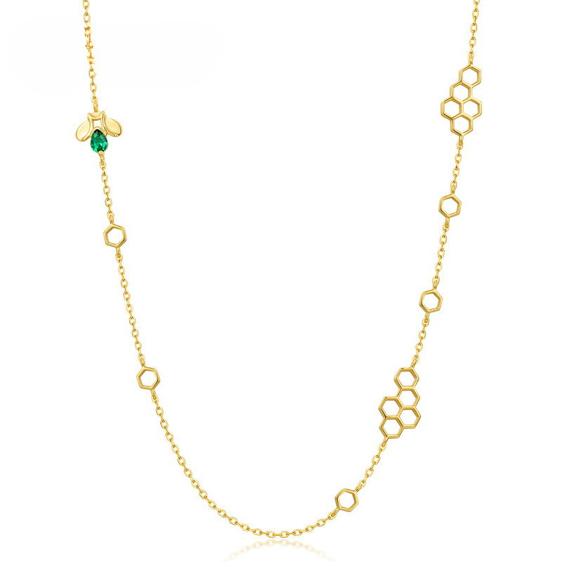 Honeycomb Green Zircon Bee Sterling Silver Necklace