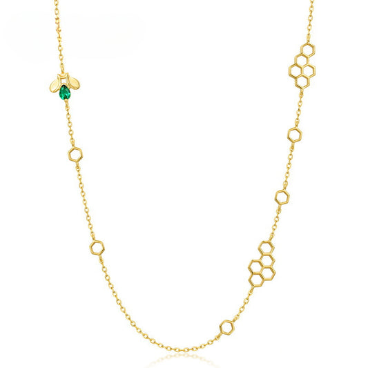 Honeycomb Green Zircon Bee Sterling Silver Necklace