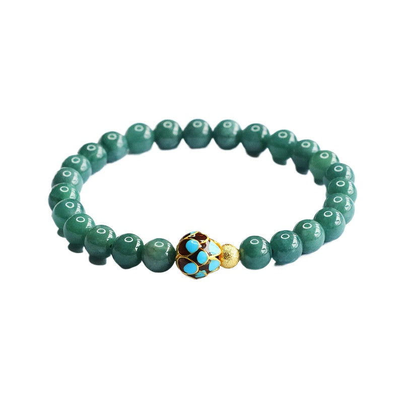 Blue Water Jadeite Lotus Beaded Bracelet