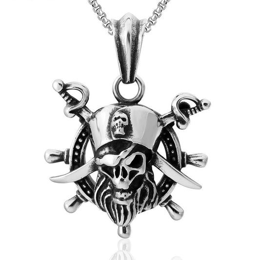 Halloween Pirate Skull Rudder Titanium Steel Necklace for Men