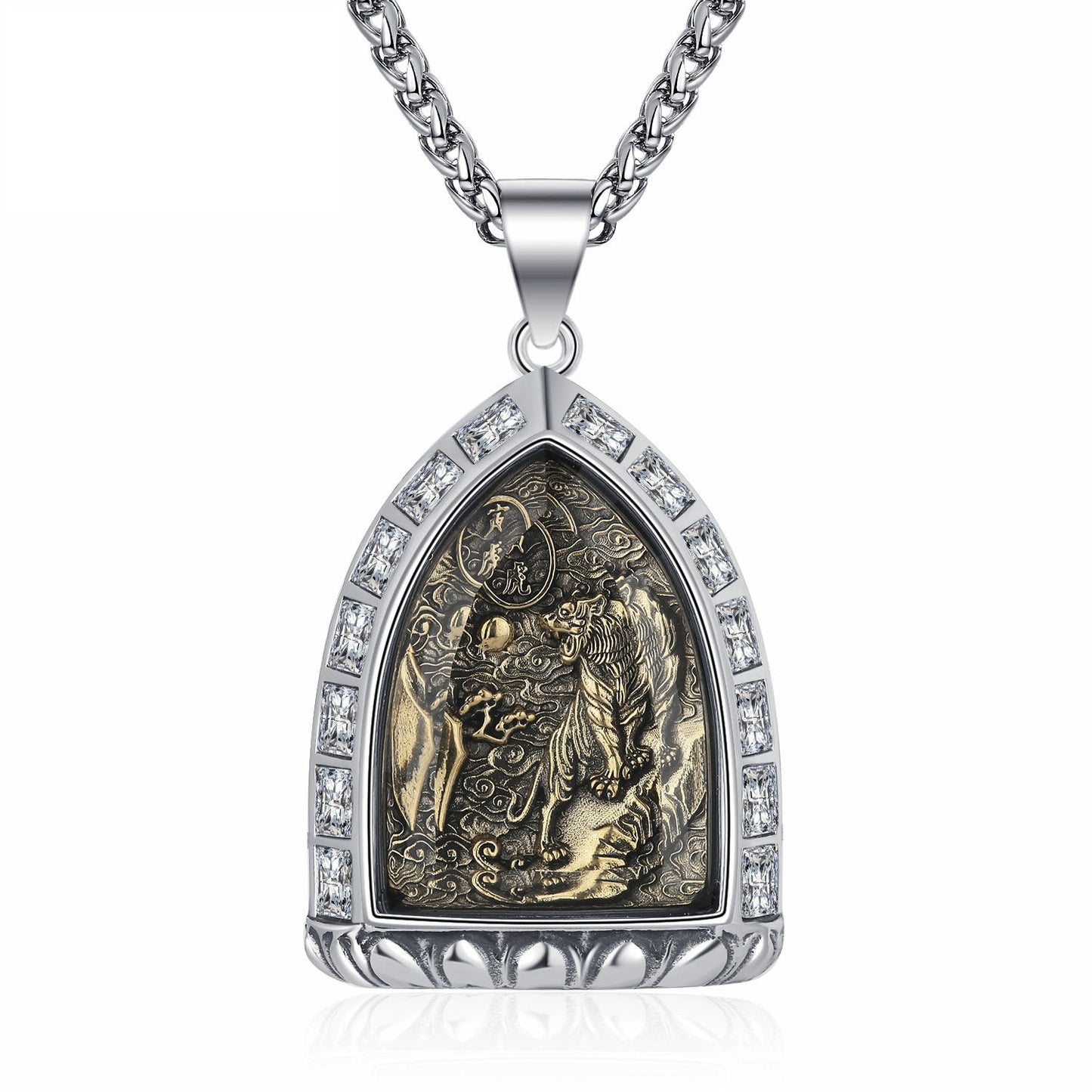 Zircon Necklace – Vintage Zodiac Buddha Pendant for Men Stainless Steel by Planderful