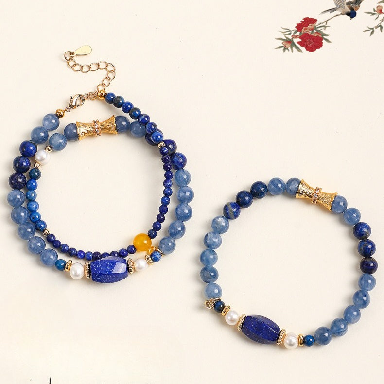Freshwater Pearl Lapis Lazuli & Kyanite Bracelet