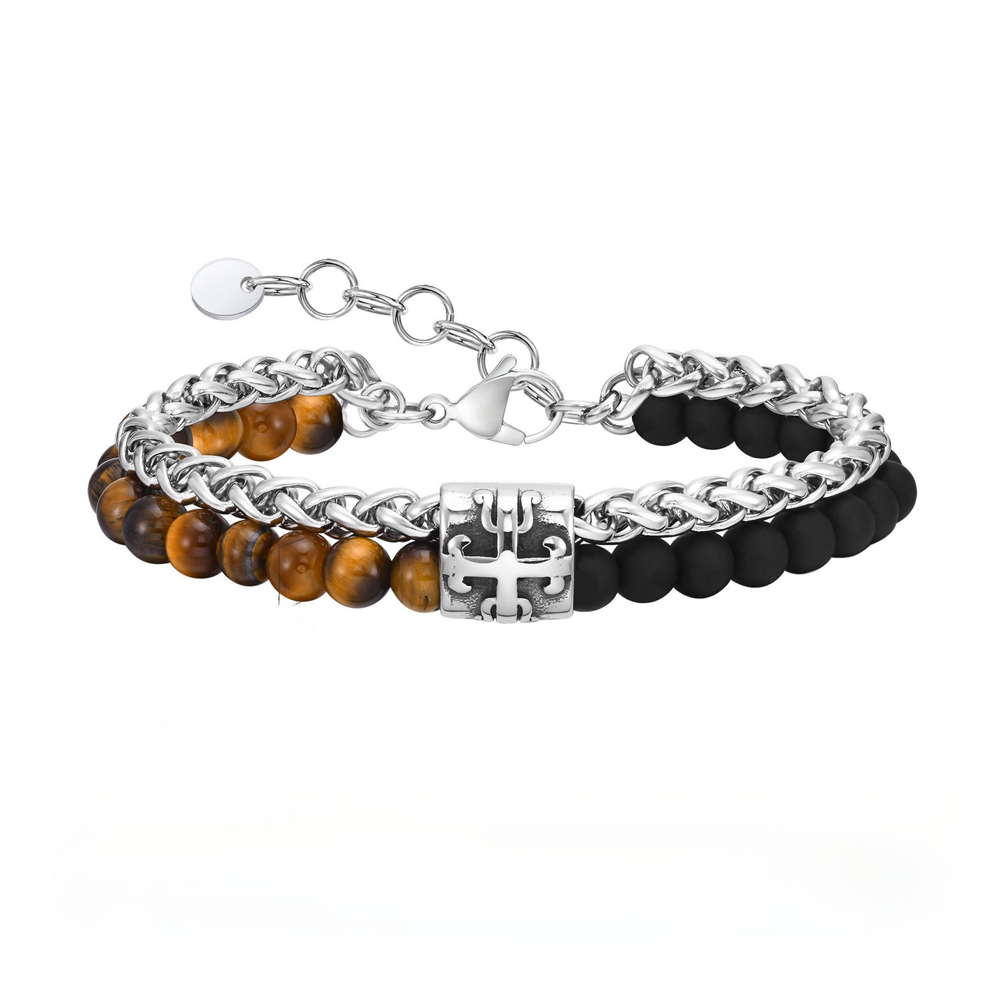 Jewelry Wholesale Stainless Steel Double Tiger's Eye Agate Cross Bracelet