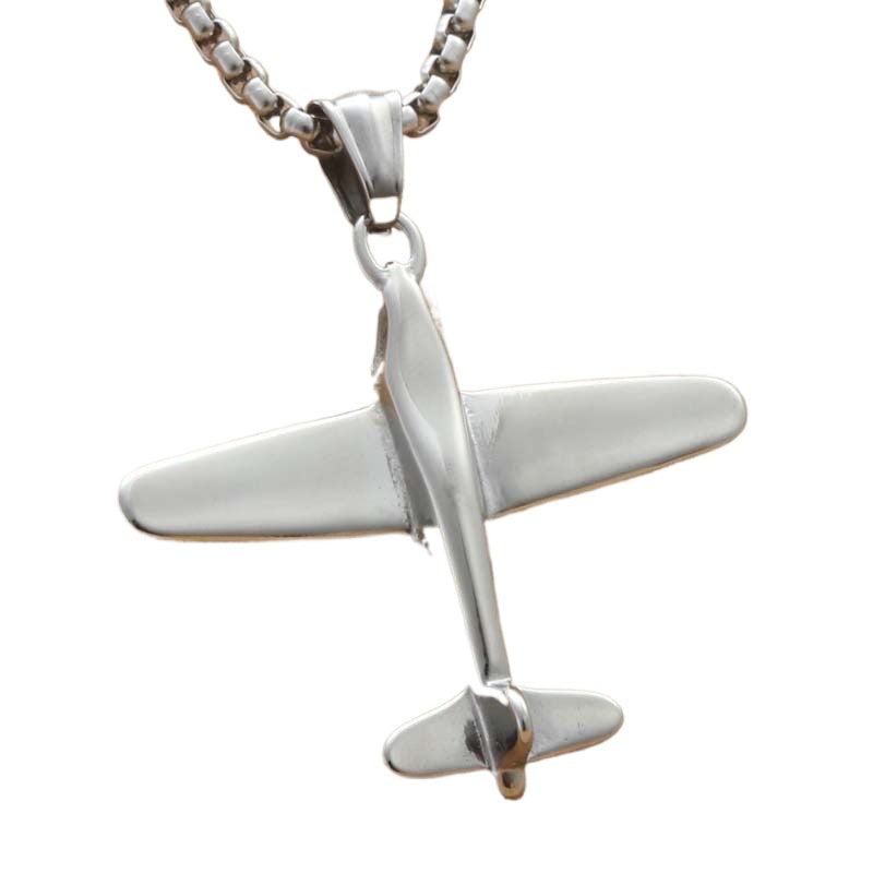 Titanium Steel Aircraft Pendant Necklace - Retro Punk Style for Men, Domineering and Trendy Stainless Steel Design