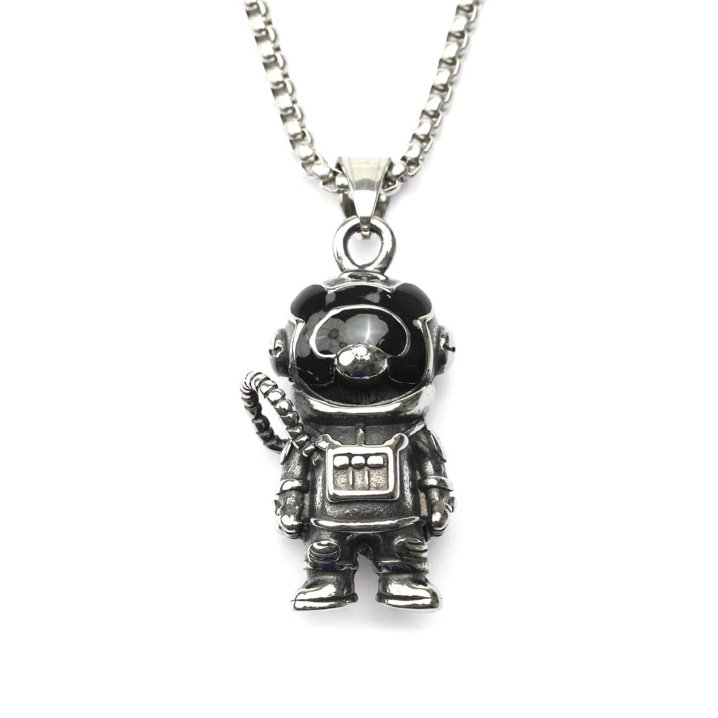 Planderful Stainless Steel Epoxy Panda Astronaut Pendant Necklace For Men Retro Style Durable Gift